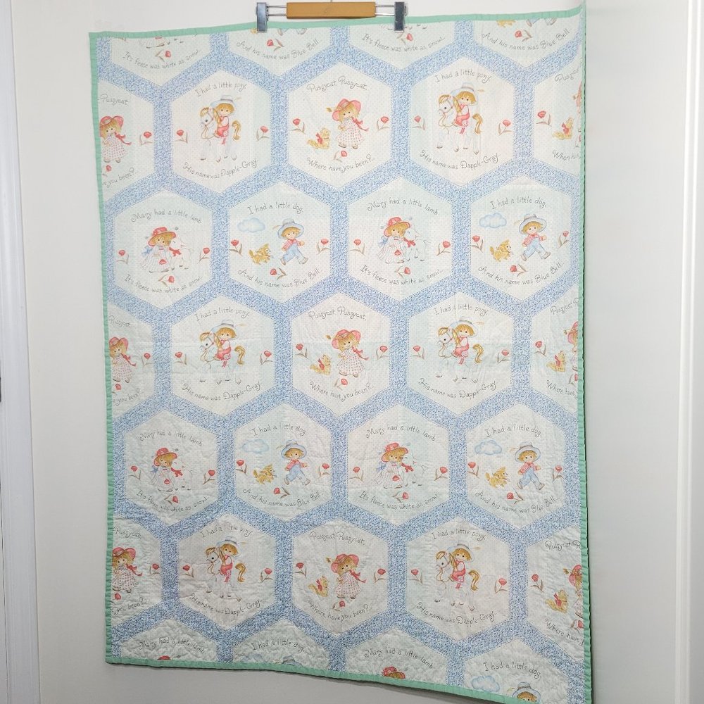 Vintage Springs Mills Nursery Rhymes Hexagons Cotton Blend Embroidered Teddys